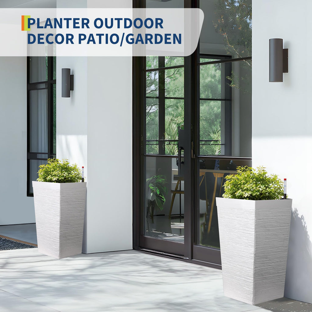 Garvee Self Watering Tall Planters Set of 2, 22.5" Front Porch Planter Pots with 11.7" Opening, Water Level Monitor & Drainage Holes for Indoor Outdoor Plants, White