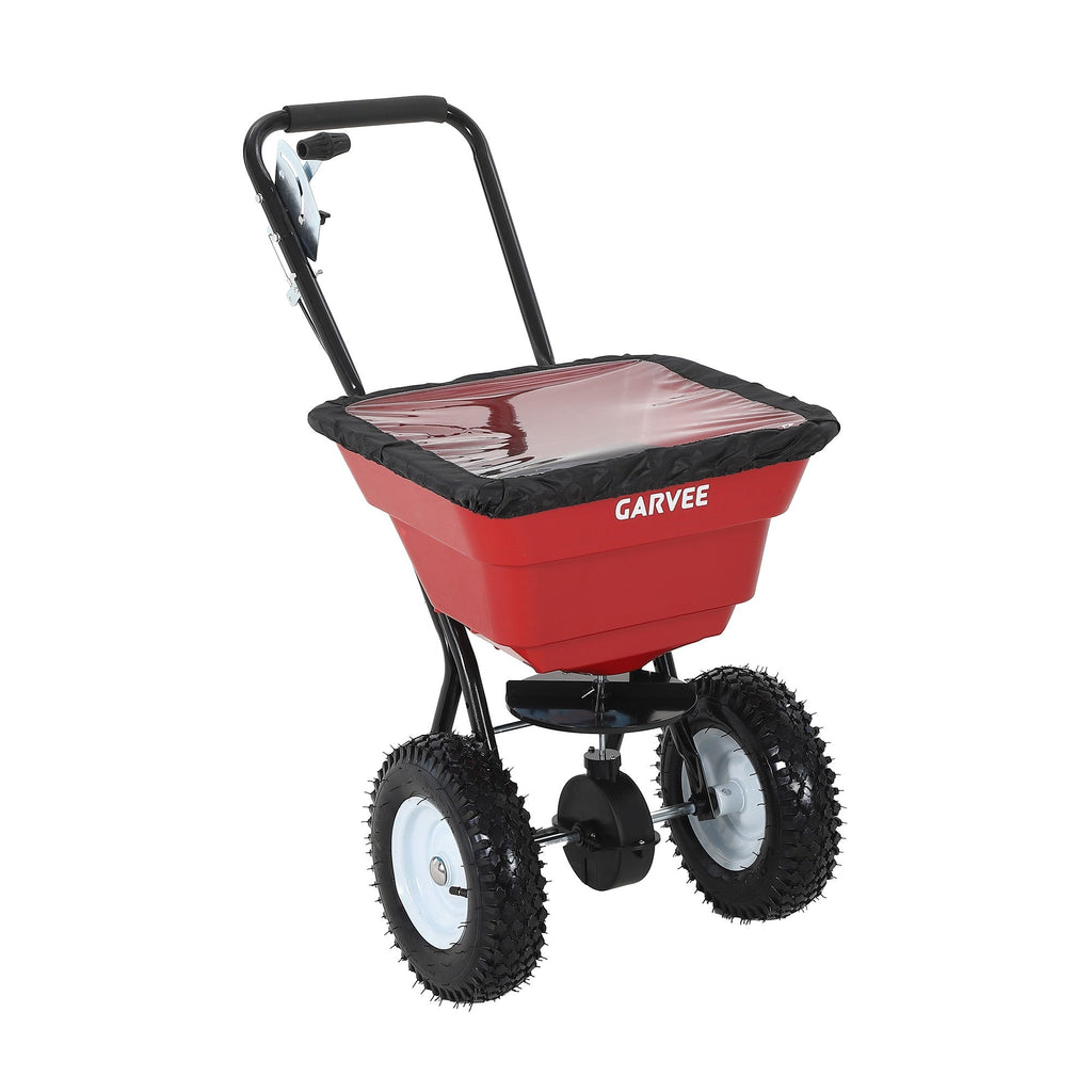 Garvee 80 lb Push Broadcast Spreader, Walk-Behind Lawn & Garden Spreader with 29 L Hopper, 0–12 ft Coverage, 13" All-Terrain Wheels & 20-Level Flow Control for Seed, Fertilizer, Salt & Ice Melt, Red