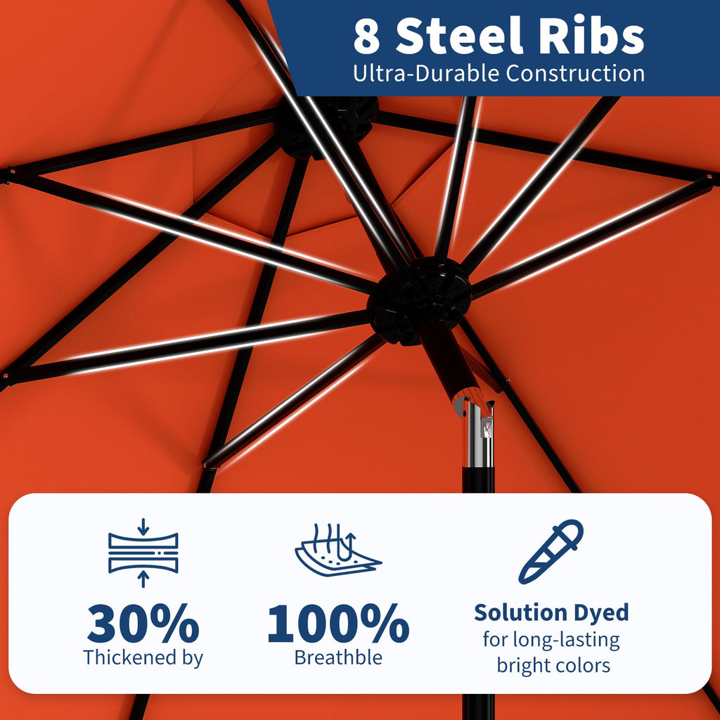 Garvee 9 ft Outdoor Patio Umbrella with 8 Sturdy Ribs, Crank Lift, Push-Button Tilt & UV-Resistant Waterproof Canopy for Pool, Deck, Yard & Garden, Orange