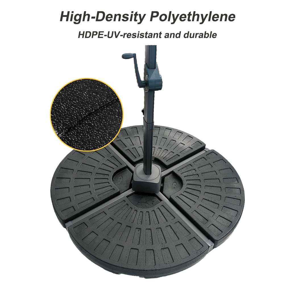Garvee 4-Piece Fillable Patio Umbrella Base, 13L Each, 116.8 lb Water or 147.7 lb Sand Weighted HDPE Stand for Cantilever Umbrellas, Black