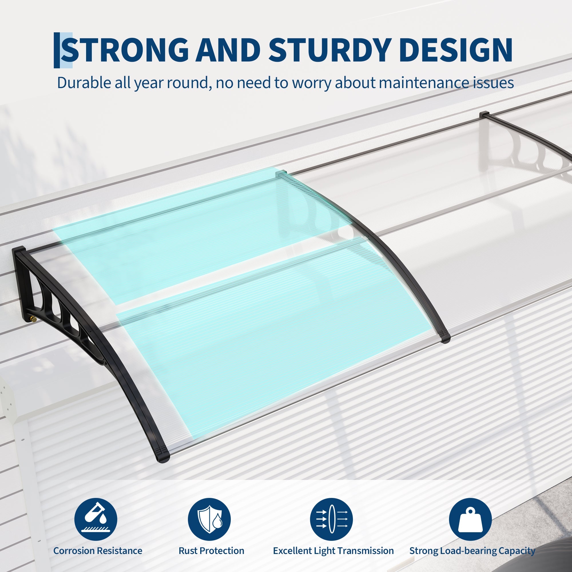 Garvee 40" X 120" Heavy-Duty Outdoor Door Awning Canopy - Clear Polycarbonate Cover, UV/Rain/Snow/Sun Protection, Plastic Steel Brackets, Transparent Shelter