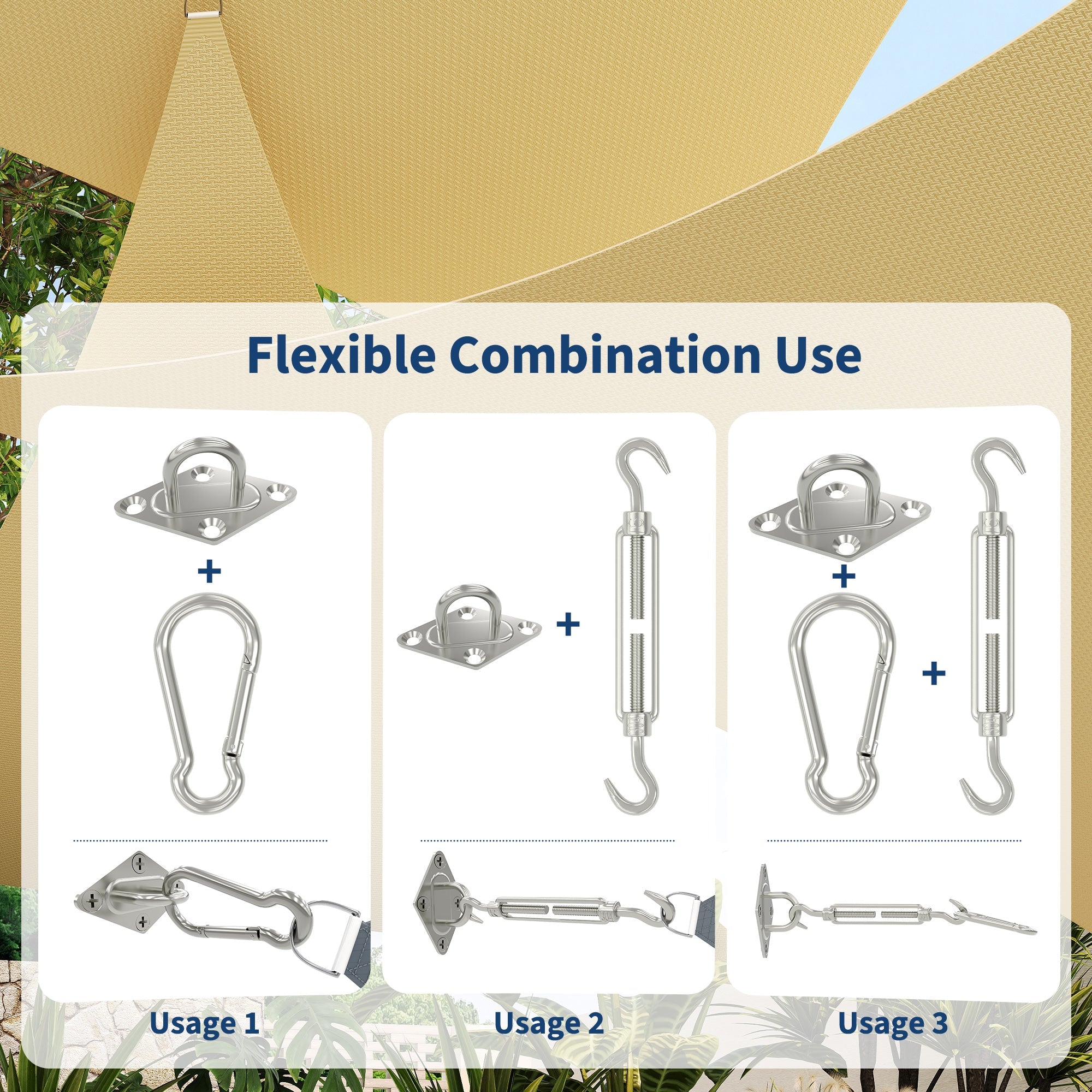 Garvee Sun Shade Sail Hardware Kit 6 Inch for Triangle Shade Sail Install, Stainless Steel Shade Sail Fixing Accessories for Outdoor Patio Canopy Garden, Heavy Duty Awning Attachment Set (40 Pcs)