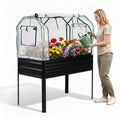 Garvee Elevated Raised Garden Bed, 48 x 24 x 56-Inch Galvanized Metal Planter with Greenhouse Cover, Bird Net and 4 Plant Signs for Patio Gardening, Black