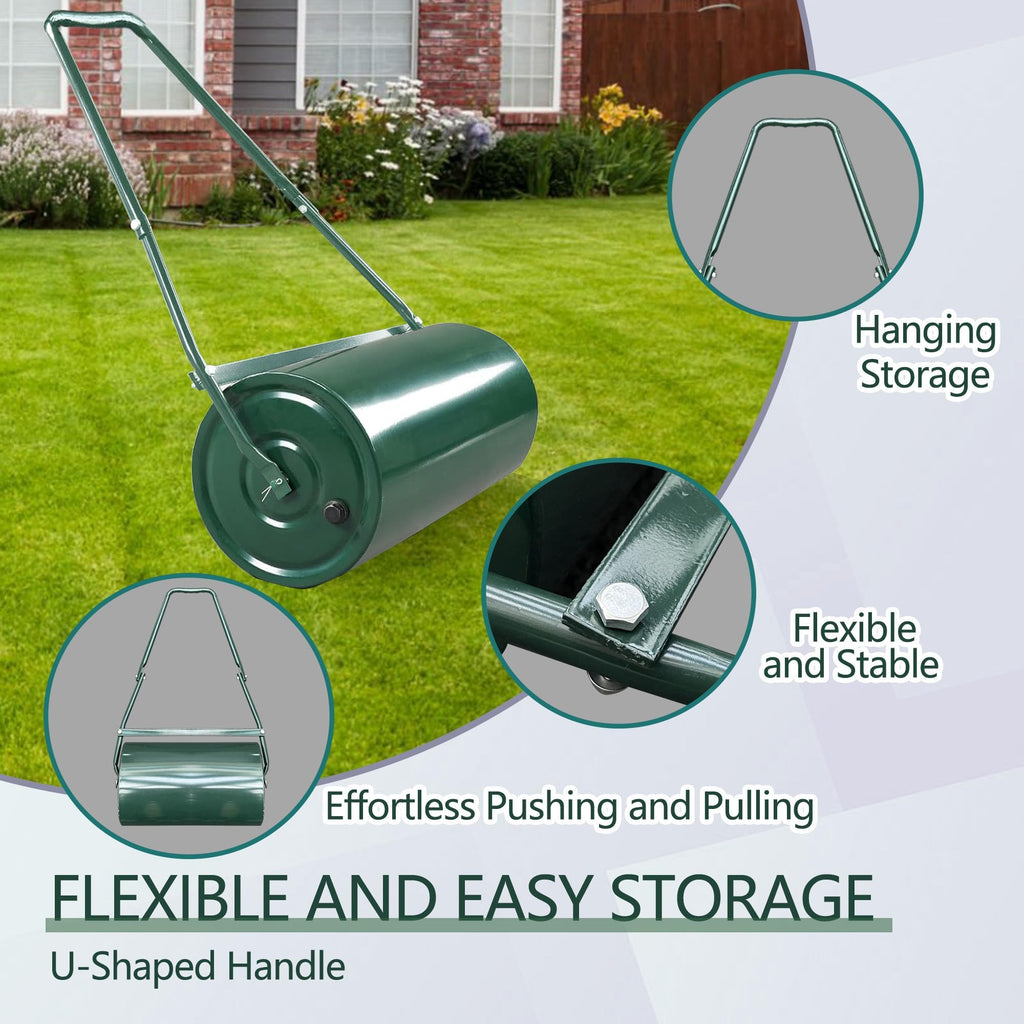 Garvee 9.5 Gallon Lawn Roller, Tow Behind & Push Steel Yard Roller for Lawn Leveling, Water/Sand Fill, U-Handle, Ideal for Seeding & Sod