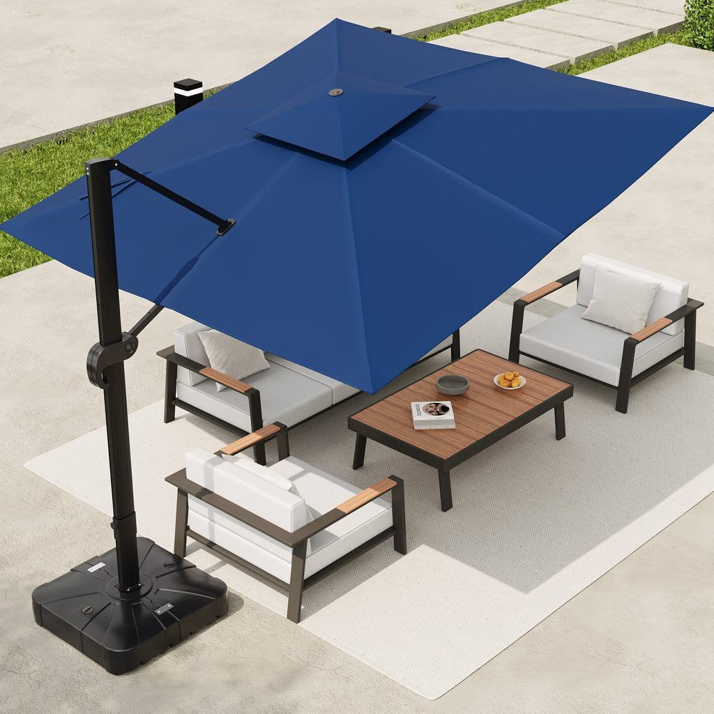 Garvee 10' × 10' Cantilever Patio Umbrella, 360° Rotating Aluminum Offset Umbrella with Adjustable Height, Navy Blue, Base Not Included