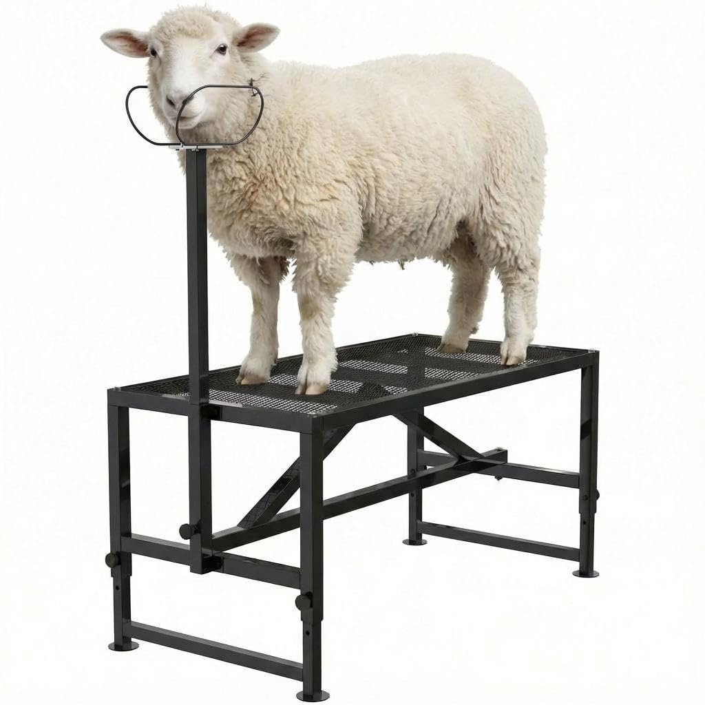 Garvee Goat Milking Stand Adjustable Height Metal Rust-Proof Heavy-Duty Steel with Nose Loop for Livestock Grooming