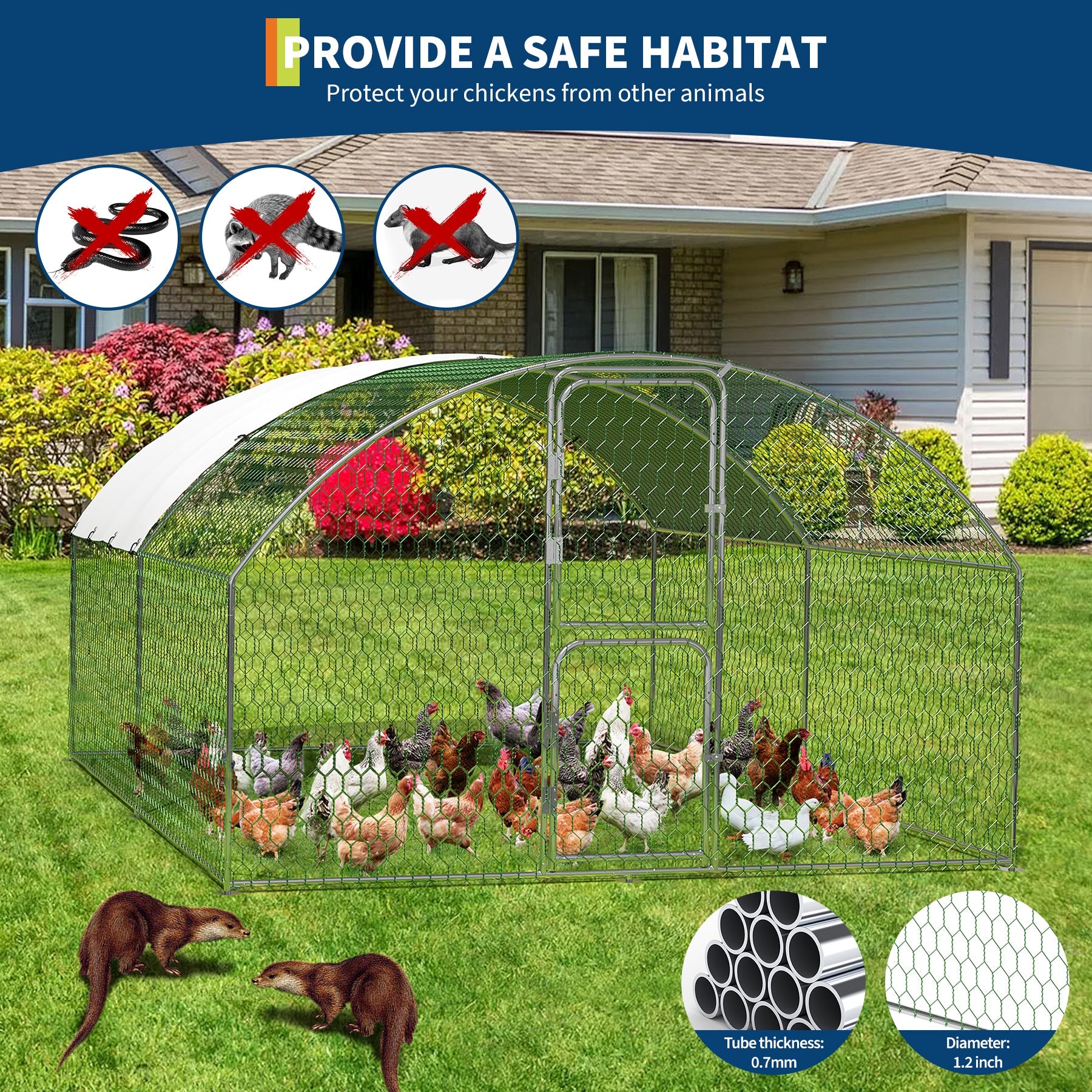 Garvee Heavy Duty Large Metal Chicken Coop - Walk-In Poultry Cage with Dome Roof, Secure Lock, Double Doors, Waterproof & UV-Resistant Cover - Outdoor Hen House, Size: 9.8' W x 13.1' D x 6.6' H
