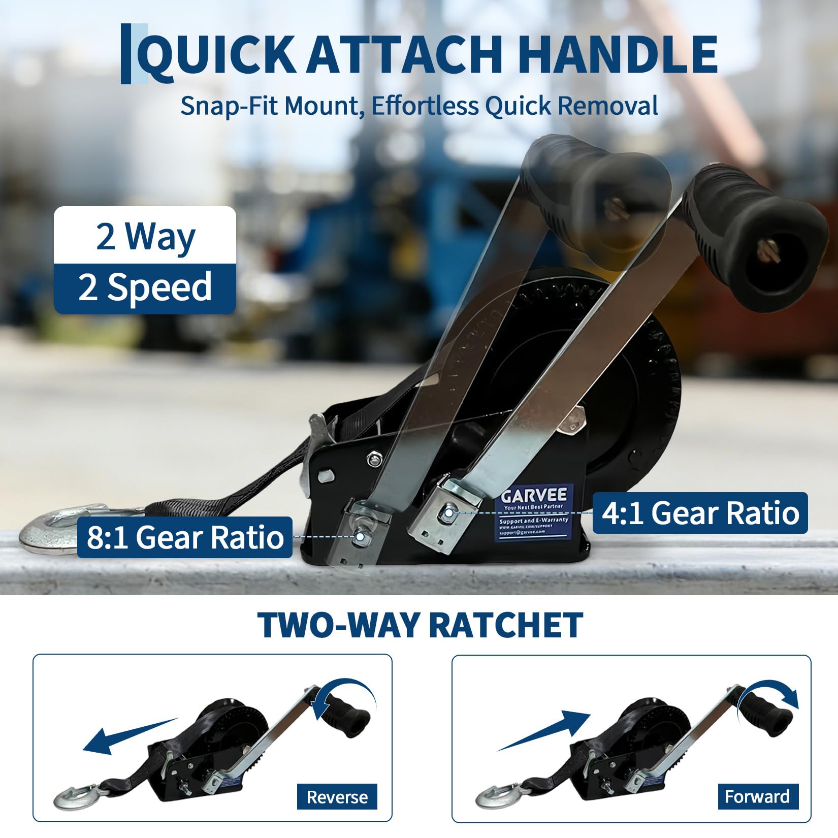 Garvee 3500lbs Heavy Duty Boat Trailer Winch with 33FT Strap, Dual-Speed 4:1/8:1 Gear Ratio & 2-Way Ratchet, Professional Hand Crank Winch for Pulling Boat, Trailer, Truck, RV, ATV, Jet Ski