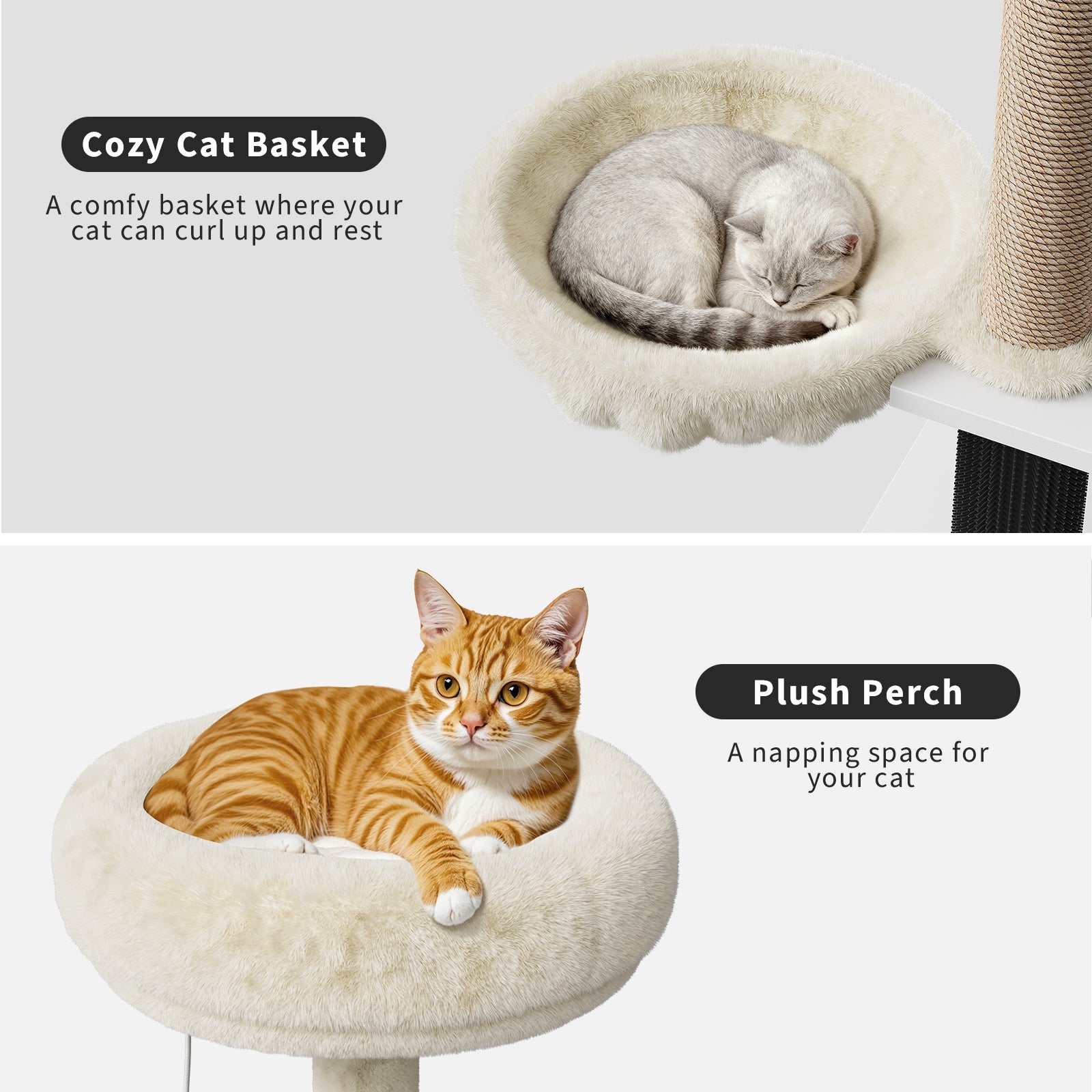 Garvee 53.7-Inch Litter Box Enclosure with Cat Tree, 2-in-1 Modern Large Cat Tower for Indoor Cats with Condo/Hammock/Scratching Post/Plush Perch/Caves, Wooden Hidden Litter Box Furniture, White