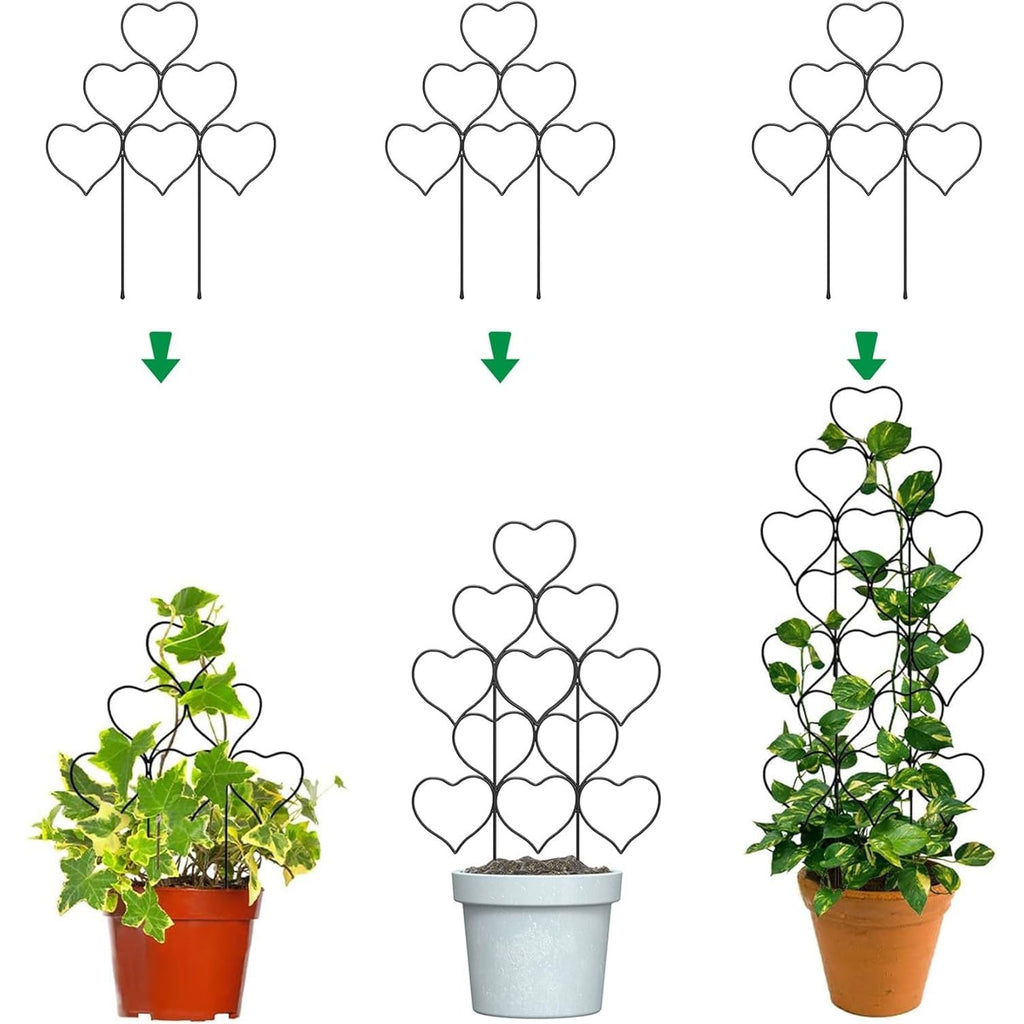 Garvee 12-Pack Heart-Shaped Metal Trellis for Climbing Plants, Stackable Rust-Resistant Garden Trellis for Potted Vines, Ivy, Pothos & Hoya, Indoor Outdoor Plant Support with Ties