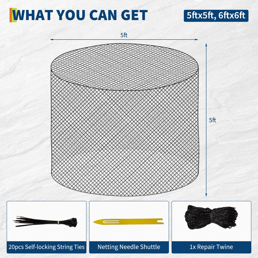 Garvee 5x5ft Heavy Duty Knotless Nylon Round Bale Hay Net - 2-Inch Slow Feeder Mesh Bag for Horses, Goats, and Livestock, Reduces Waste, Black