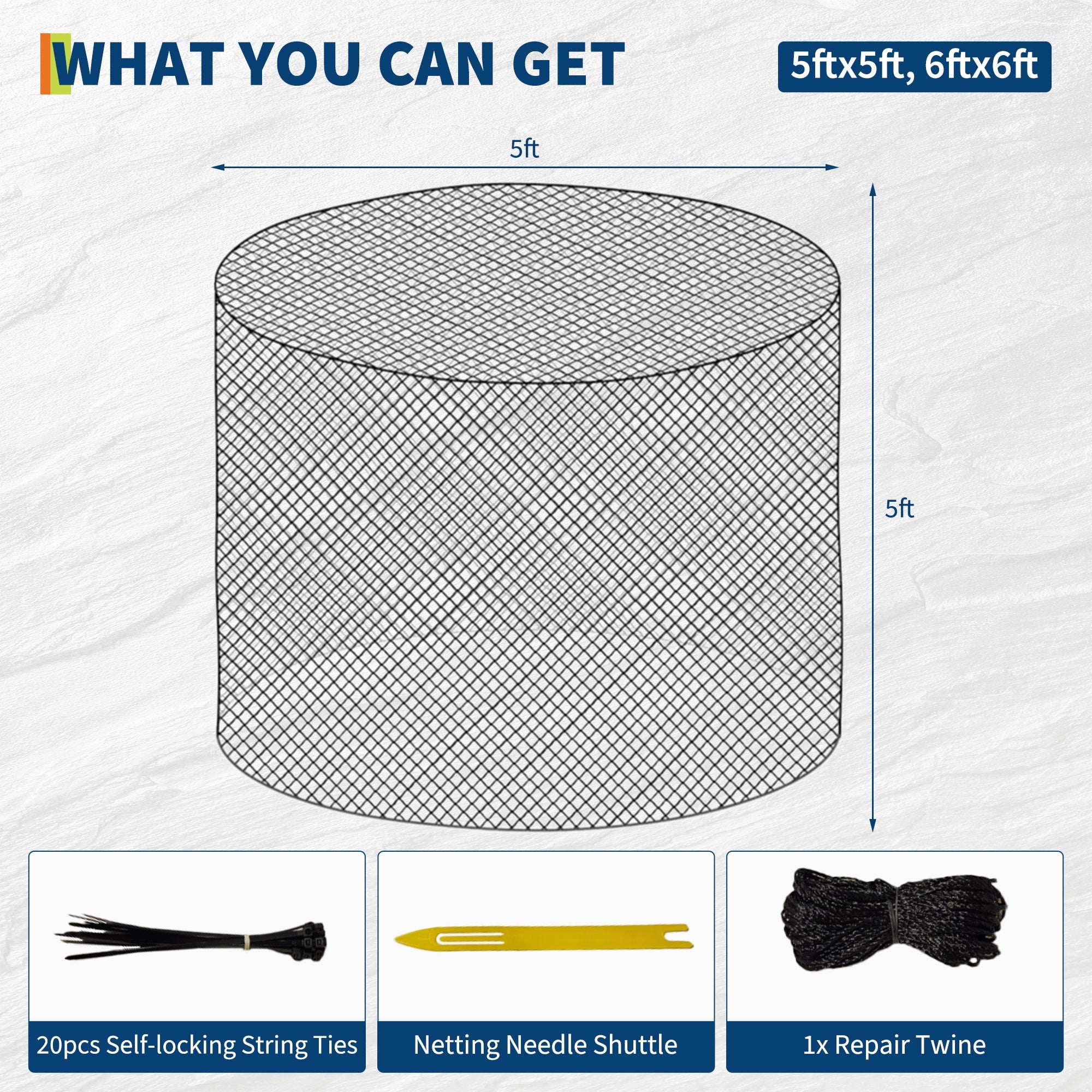 Garvee 5x5ft Heavy Duty Knotless Nylon Round Bale Hay Net - 2-Inch Slow Feeder Mesh Bag for Horses, Goats, and Livestock, Reduces Waste, Black