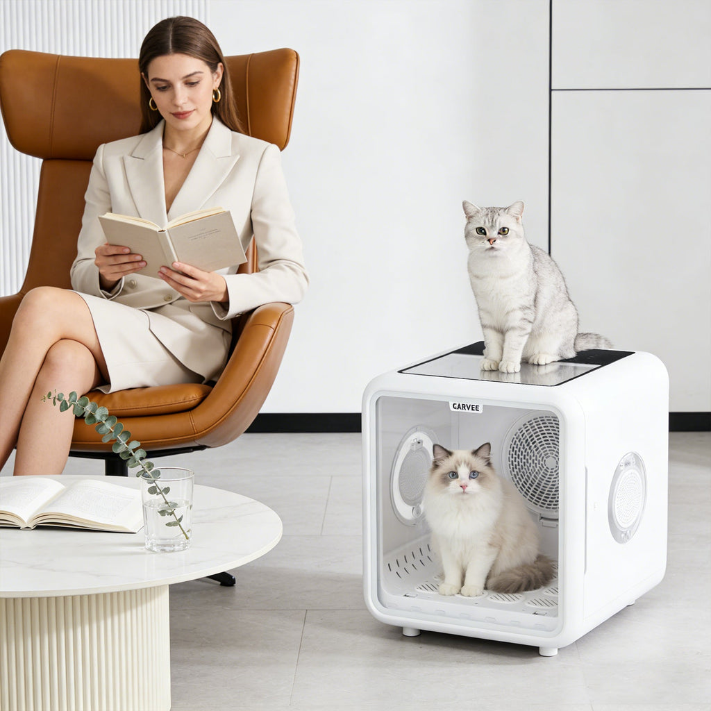 Garvee 72L Pet Dryer Box for Cats & Small Dogs, 360° Airflow Drying Machine with Smart Temperature Control, Low Noise & LED Display, 5 Air Outlets, White