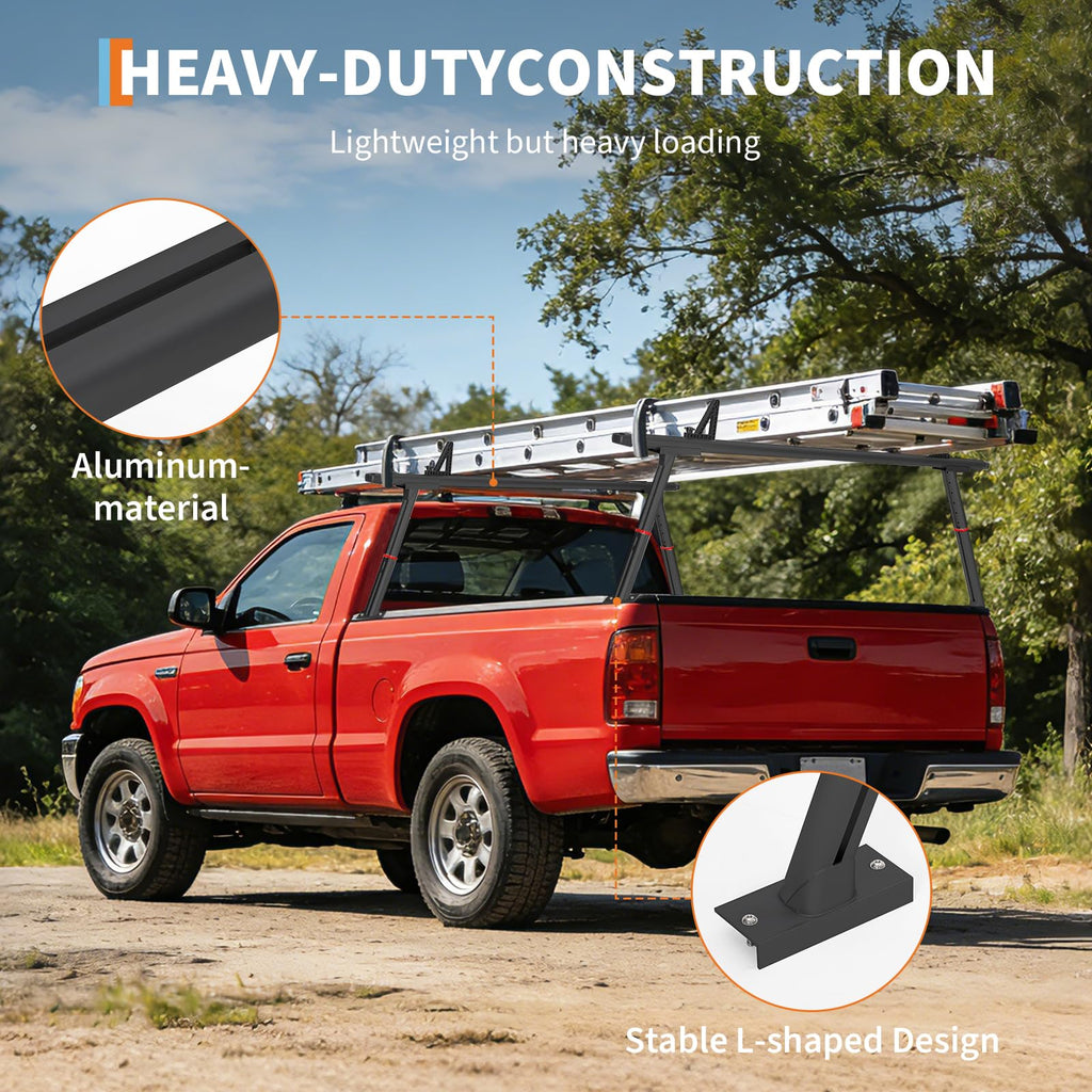 Garvee Truck Rack, 35.4-71in Adjustable Width Ladder Rack for Truck, Aluminum 800 Lbs Capacity, Heavy Duty Truck Bed Rack, Stable Drilling Cargo Support System for Kayak, Surfboard, Lumber, Black