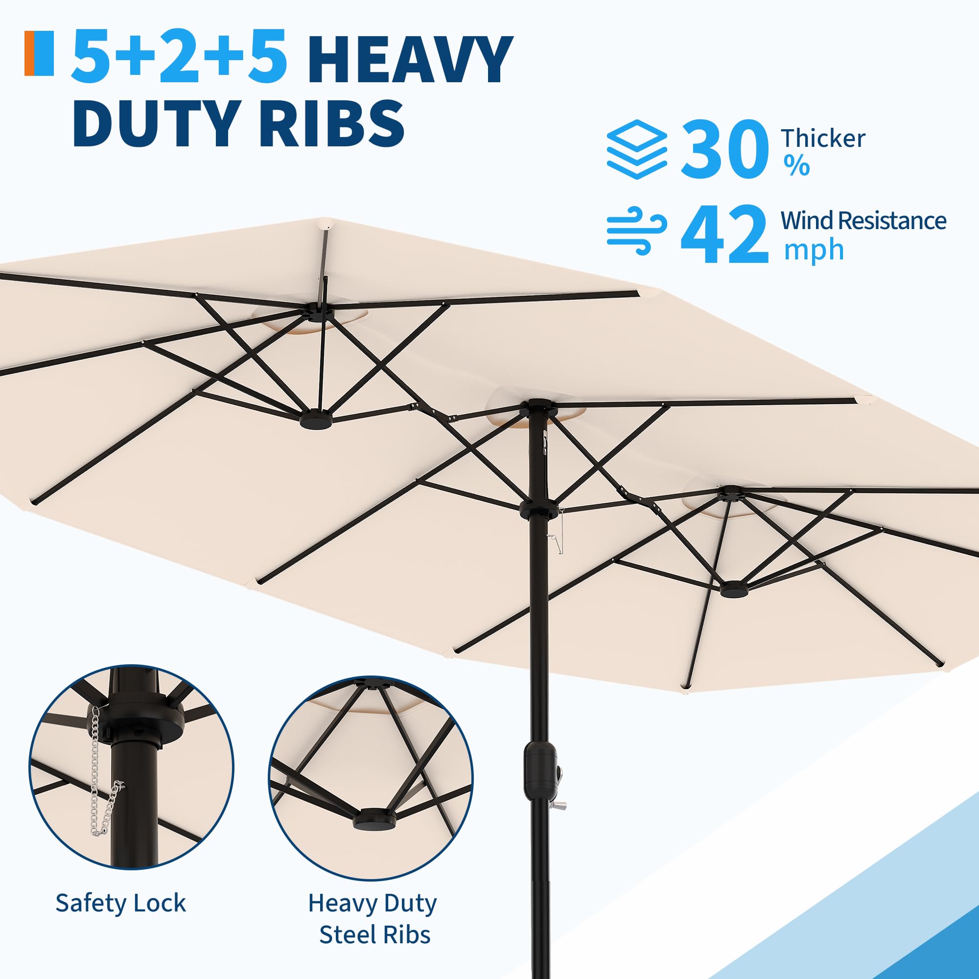 Garvee 15' Double-Sided Rectangular Patio Umbrella with Base, Large Outdoor Pool Umbrella, Khaki