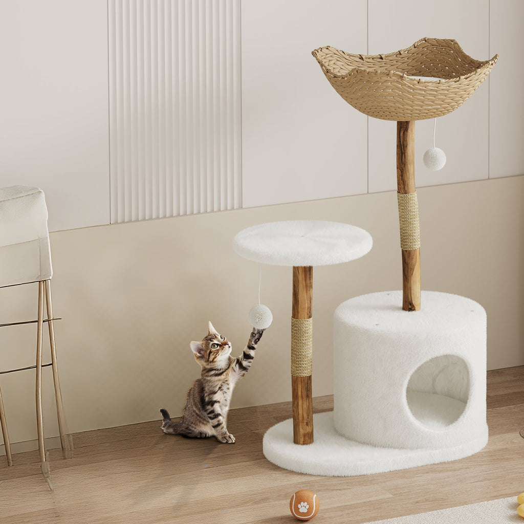 Garvee 46" Modern Cat Tree for Large Cats, Wood Cat Tree Tower with Scratching Posts, Luxury Cat Condo with Scratching Posts and Flower Platforms, Indoor Furniture for Cat Lover Gifts
