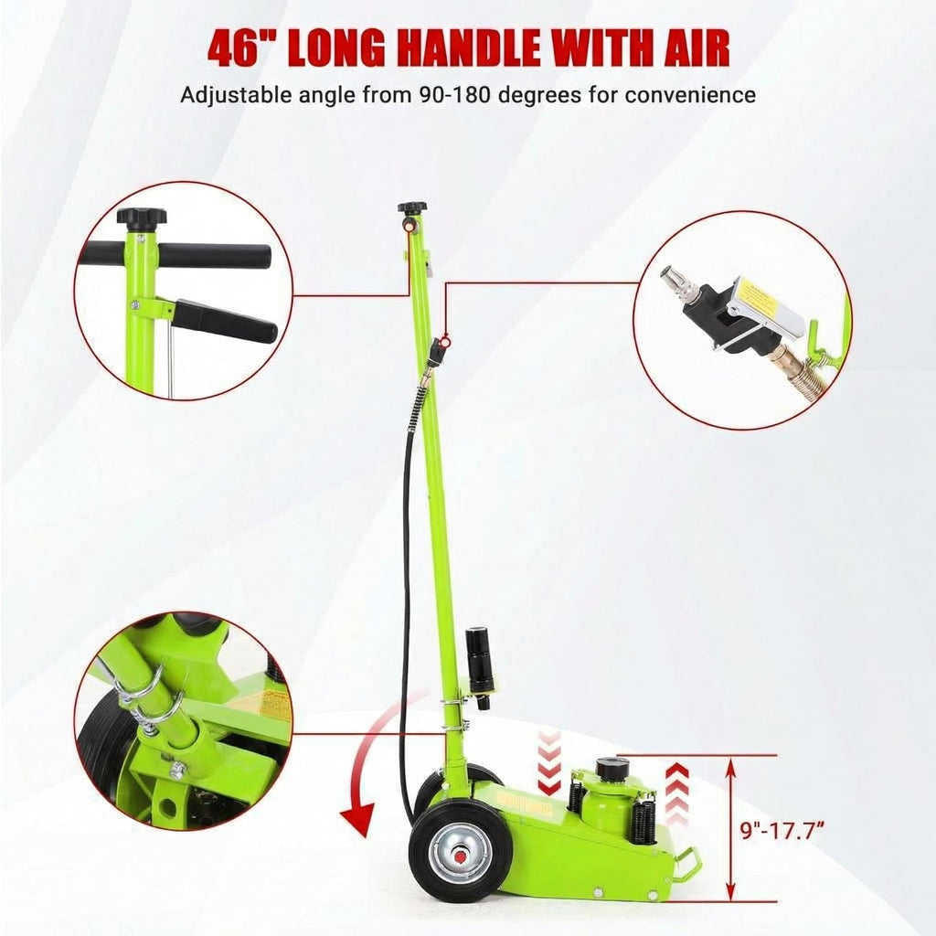Garvee 22 Ton Air Hydraulic Floor Jack for Trucks & Tractors – Low Profile 9"-17.7" – Dual Air/Manual Power – 44,000 lbs Capacity – 46" Adjustable Handle – 4 Adapters – Rubber Wheels – Heavy Duty Vehicle Lift, 22T Internal Circulation Pneumatic Service