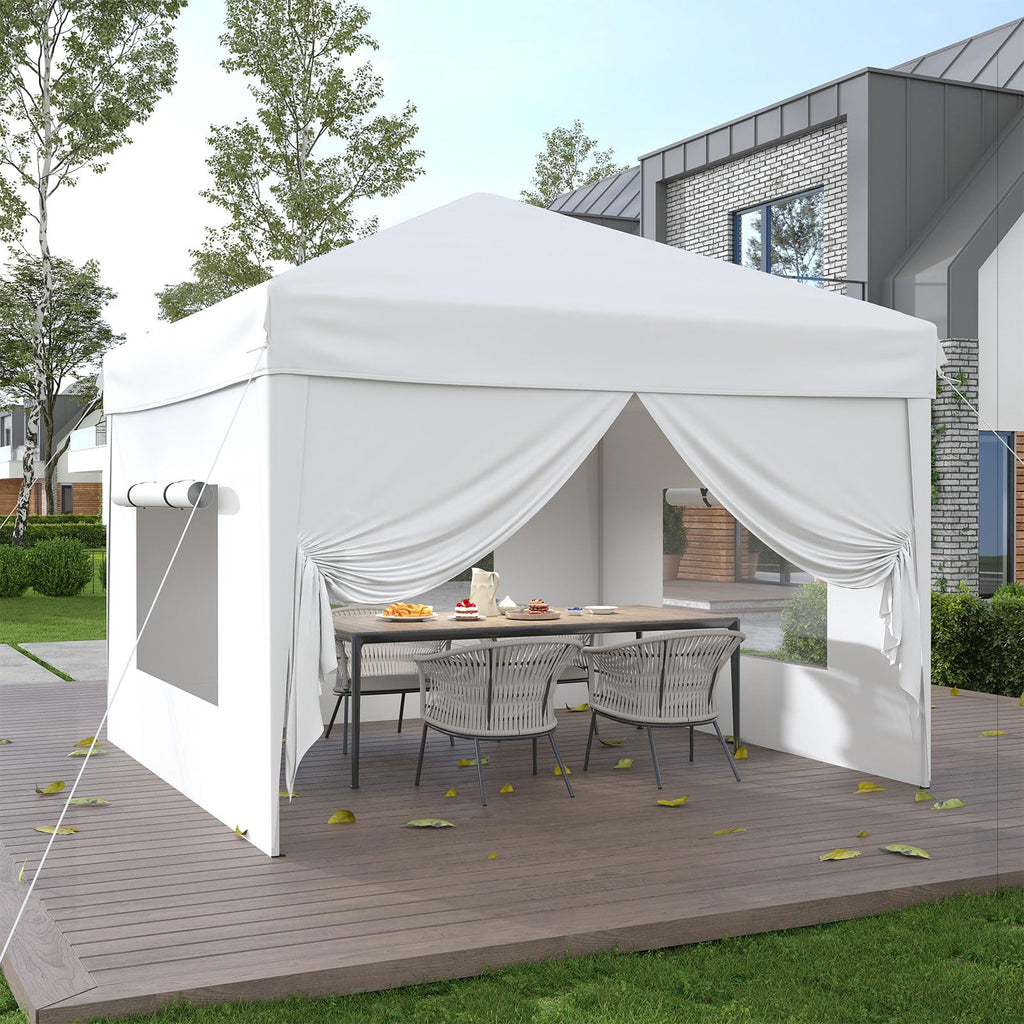 Garvee 10x10 Pop Up Canopy Tent with 4 SideWalls, Easy Up Canopy with 3 Adjustable Height, Outdoor Sun Shade with 4 Sandbags & Carrying Bag for Camping, Parties,Outdoor Events-White