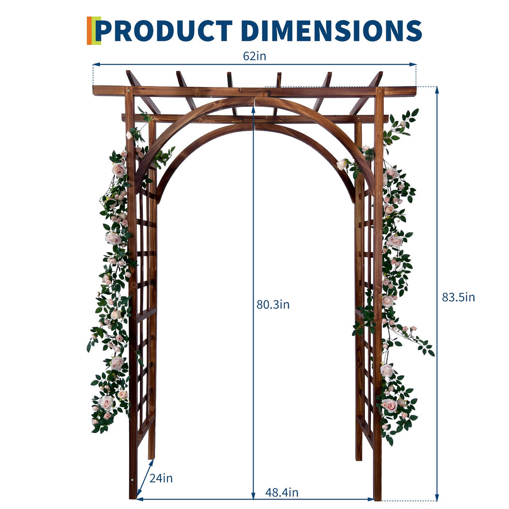 Garvee 85-Inch Wooden Garden Arbor Trellis, Fir Wood Pergola Arch for Climbing Plants, Wedding, Patio, Lawn & Backyard, Dark Brown, Arched & Flat Top