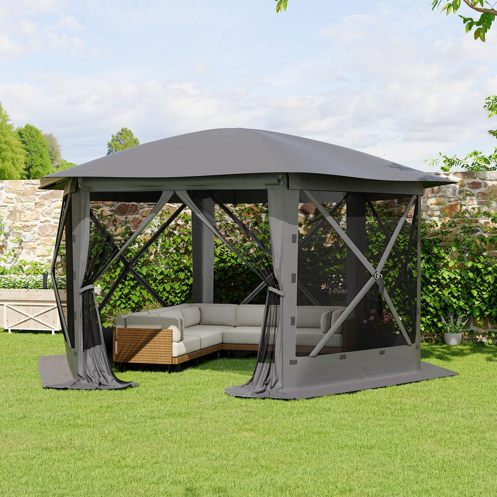 Garvee 10 x 12 FT Screen Tent, 6-Sided Pop-Up Gazebo with Removable Canopy, Waterproof UV-Resistant Mesh Shelter for Camping, Patio & Backyard, Gray