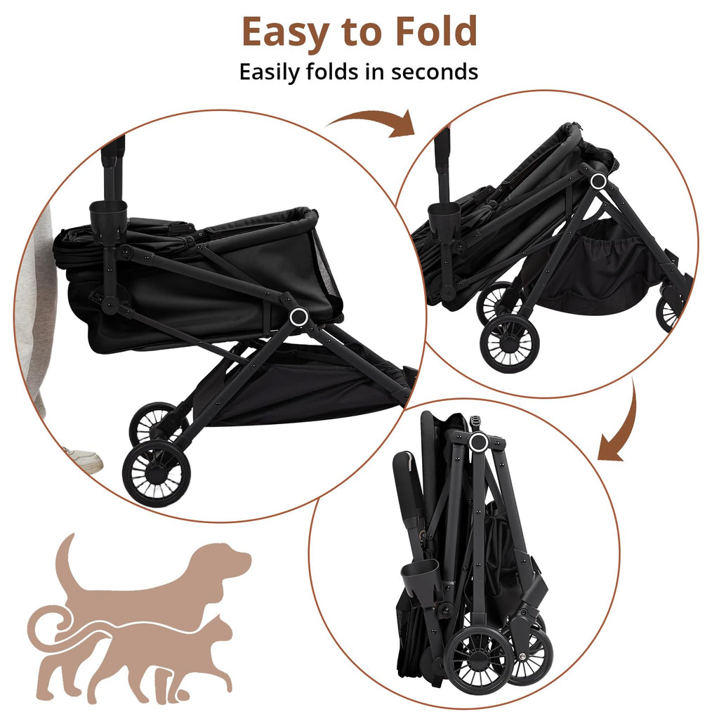 Garvee Foldable 4-Wheel Pet Stroller for Dogs & Cats -Dog Stroller, Lightweight Travel Carrier for Small to Medium Pets Up to 50 LBS, 360° Swivel Front Wheels, Foot Brake, Breathable Mes