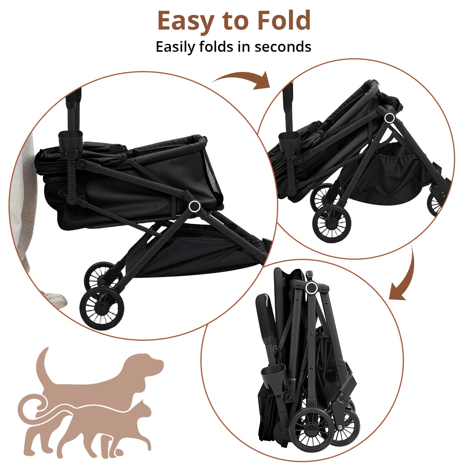 Garvee Foldable 4-Wheel Pet Stroller for Dogs & Cats -Dog Stroller, Lightweight Travel Carrier for Small to Medium Pets Up to 50 LBS, 360° Swivel Front Wheels, Foot Brake, Breathable Mes