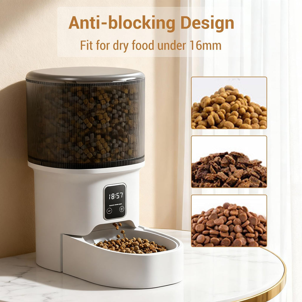 Garvee Automatic Dog & Cat Feeder 4L, Programmable Up to 6 Timed Meals, Portion Control, Dual Power, Stainless Steel Bowl, Easy to Clean, Dampness-Proof, Smart Food Dispenser, Black