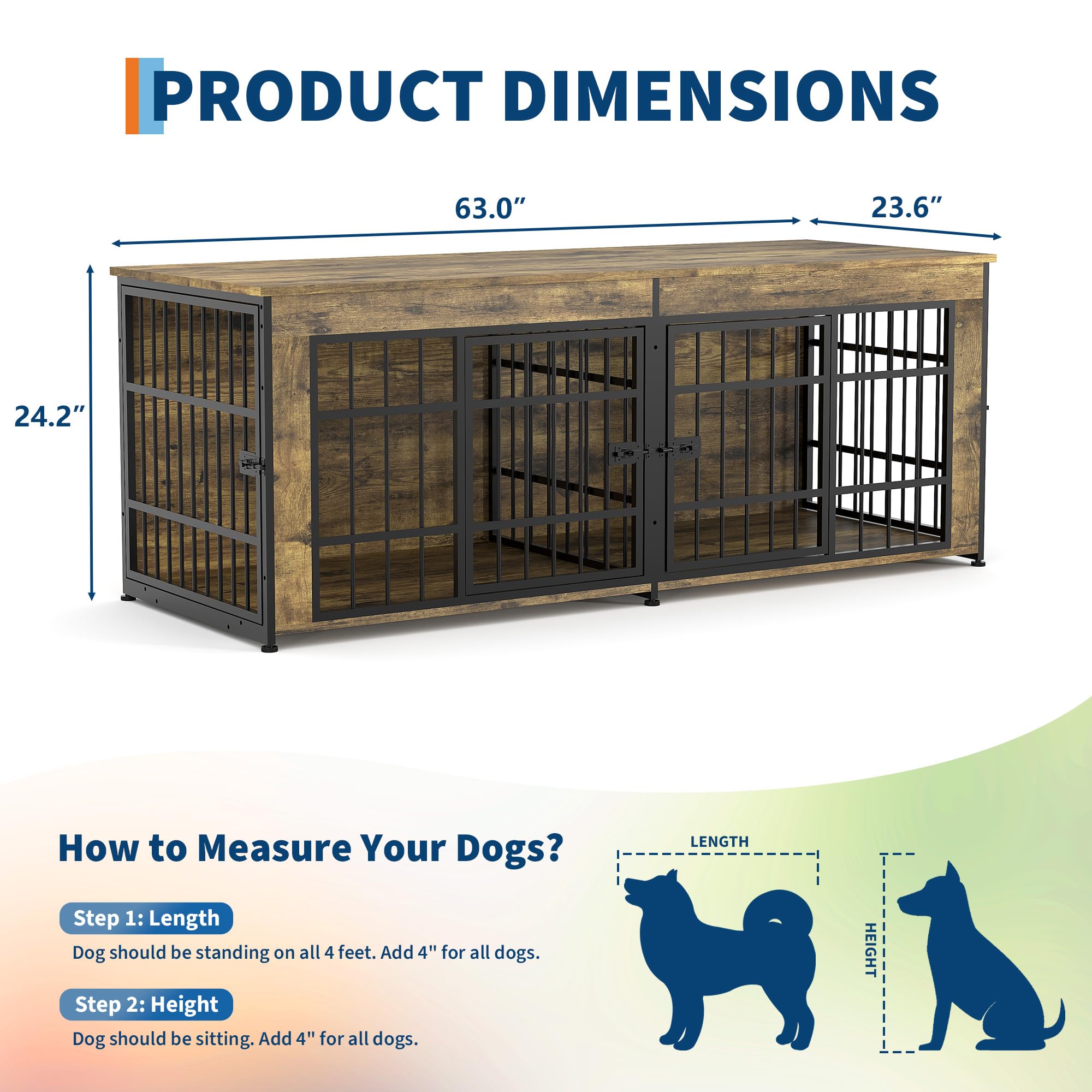 Garvee Double Dog Crate Furniture with Divider – Heavy Duty Wooden Indoor Kennel End Table – 3-in-1 Pet House for Large/Medium Dogs – Metal Doors, Adjustable Feet, Easy Assembly – Tiger Wood