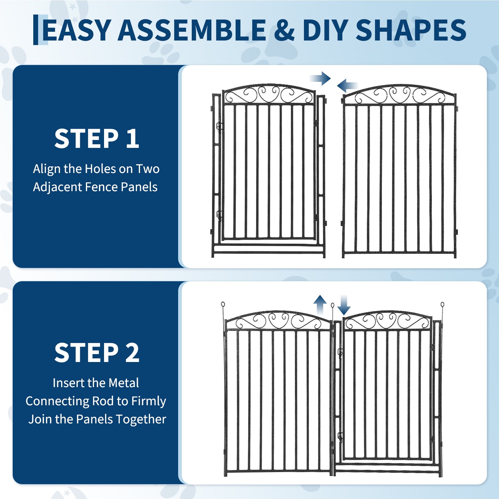 Garvee Heavy Duty Outdoor Decorative Fence Panel for Yard & Garden – 47" Metal Dog Playpen with 1 Door, 8 Panels, Black with Silver Floral Design – Black Base with Silver Design, 8 Pieces