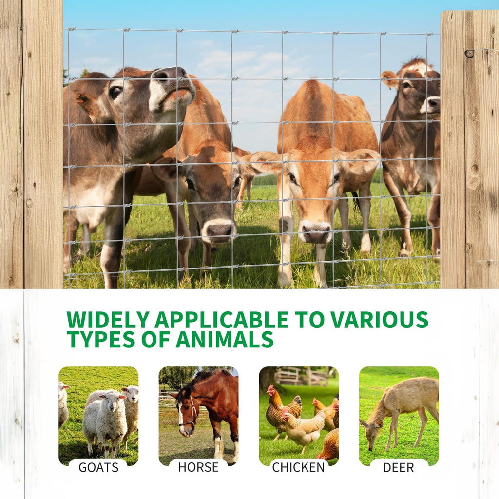 Garvee 4'x164'-Duty Galvanized Livestock Fence – Woven Wire, Hinge Knot, 14 Gauge – Secure Goats, Sheep, Hogs – Durable Farm & Pasture Perimeter Fencing