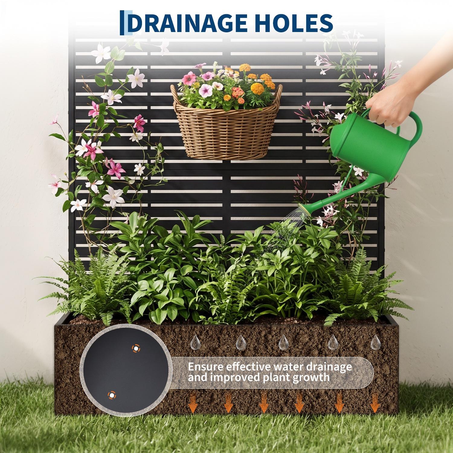 Garvee Raised Planter Box with Trellis for Vines & Vegetables, 71 in All-Weather Metal Garden Bed with Privacy Screen, Drainage Holes and Black Striped Panel