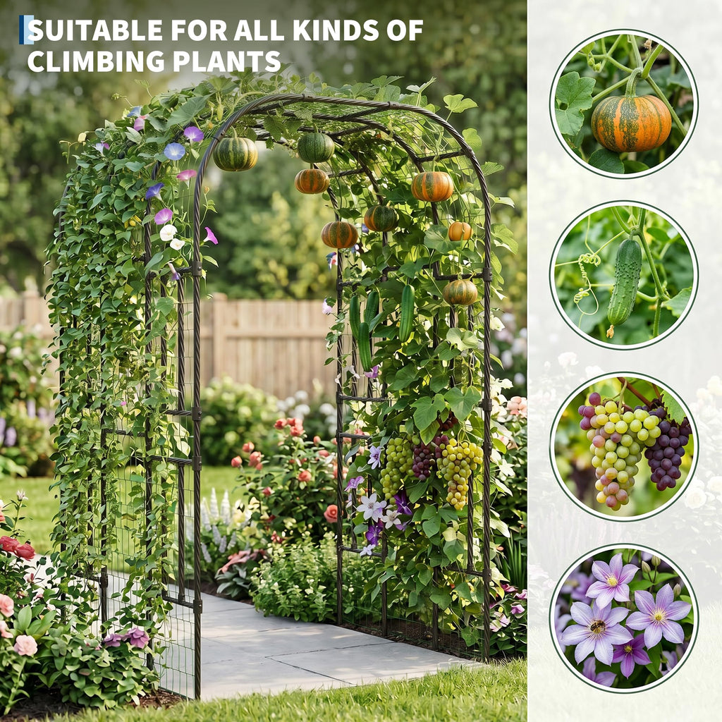 Garvee Garden Trellis Arch, 7.3 ft Extra Tall Polyethylene-Coated Steel Plant Support with 60"W x 87"H Frame for Cucumbers, Tomatoes, Beans & Flowers