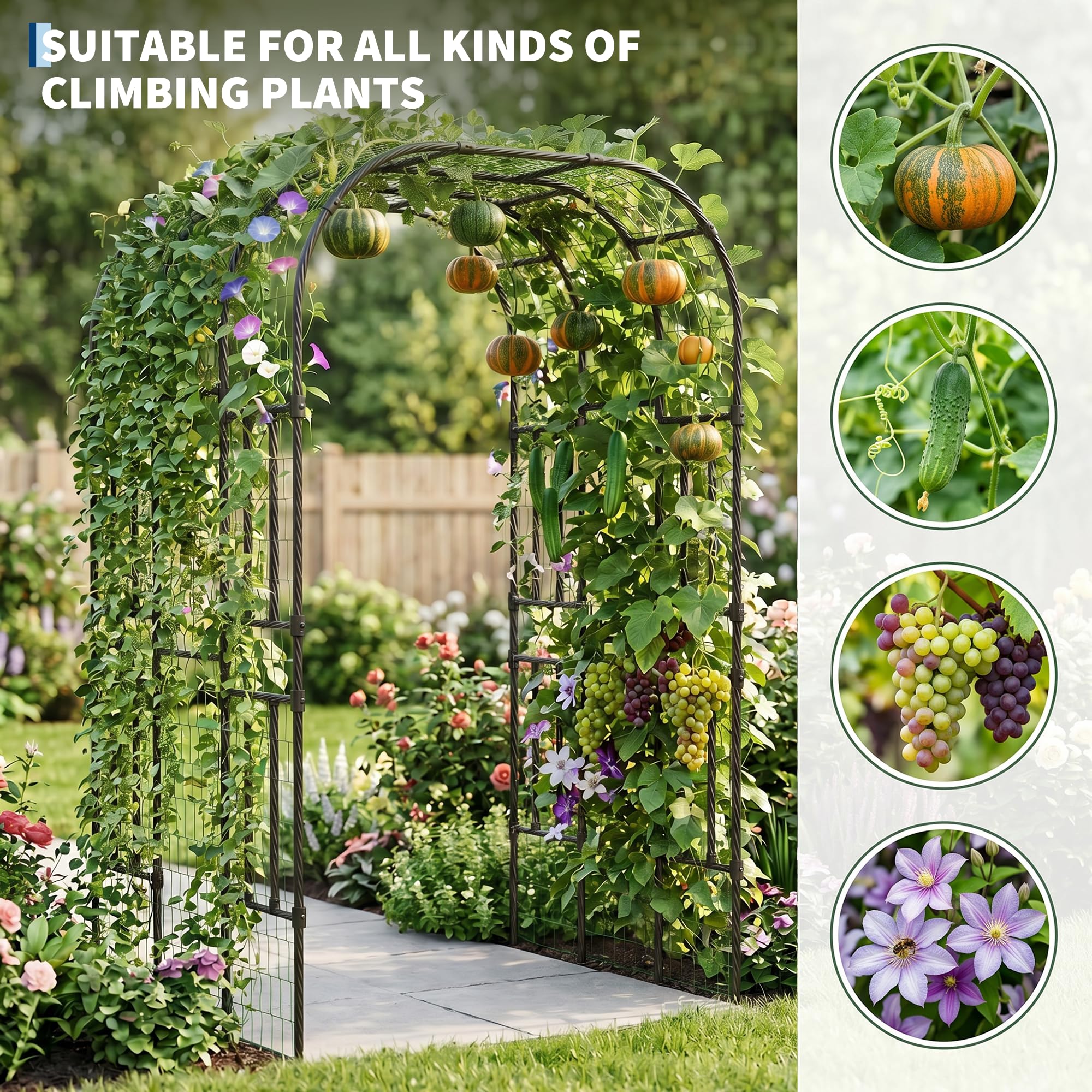Garvee Garden Trellis Arch, 7.3 ft Extra Tall Polyethylene-Coated Steel Plant Support with 60"W x 87"H Frame for Cucumbers, Tomatoes, Beans & Flowers