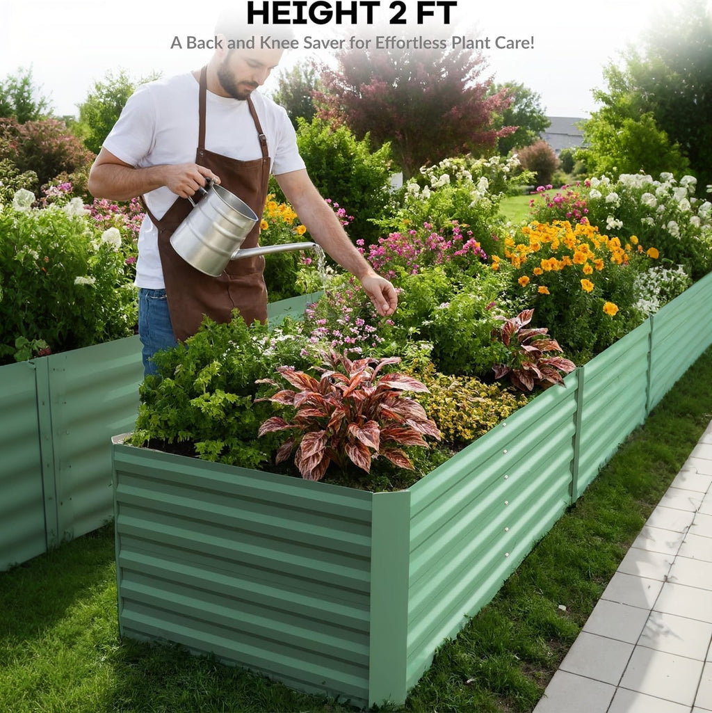 Garvee 2 Pack 6x3x2 ft Rust-Resistant Raised Garden Beds for Deep Root Plants , Green Galvanized Steel, 24" Tall Planter Boxes for Outdoor Vegetables, Flowers & Herbs, Easy Assembly Landscape Edging, Color: System Default