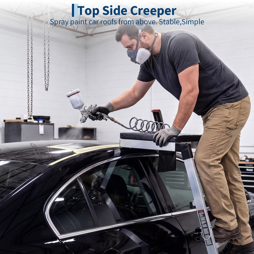 Garvee Heavy-Duty Adjustable Topside Engine Creeper, 400 lbs Capacity, Collapsible Design with 4 Swivel Wheels, Padded Deck, Height Adjustable (45"-66") - Rolling Workshop Creeper for Truck & Auto Repair, Silver