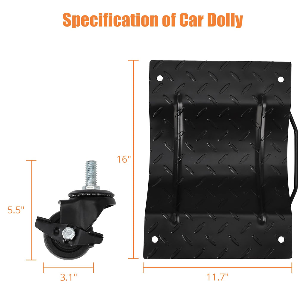 Garvee Heavy-Duty Vehicle Wheel Dolly Set of 4 – 6000 lbs Capacity – 360° Rotating Upgraded Nylon Wheels with Brakes – Ideal for Cars, Trucks, Trailers, Motorcycles, Boats – Mobile Base Equipment – Black Heavy-Duty Upgraded Version