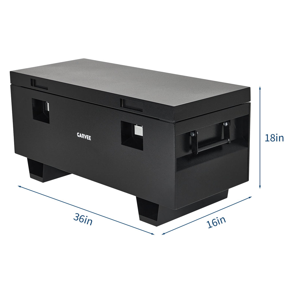 Garvee 36"x 16"x 18" Heavy-Duty Steel Truck Bed Tool Box - Lockable Waterproof Jobsite Chest with Removable Feet, Side Handles, and Dual Locks, Black with Silver Floral Spray Coating, Ideal for Trucks, Trailers, and Garages, Black