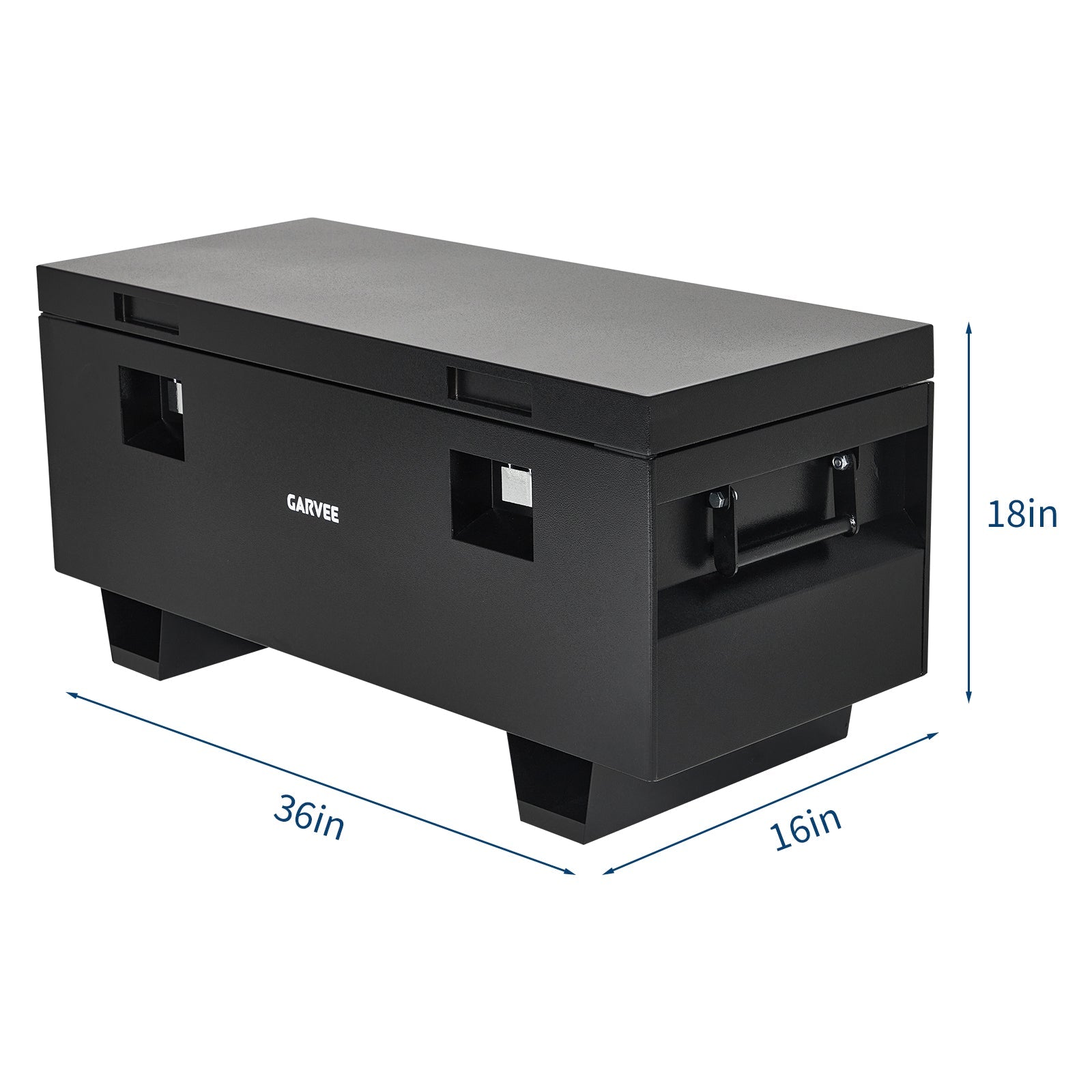 Garvee 36"x 16"x 18" Heavy-Duty Steel Truck Bed Tool Box - Lockable Waterproof Jobsite Chest with Removable Feet, Side Handles, and Dual Locks, Black with Silver Floral Spray Coating, Ideal for Trucks, Trailers, and Garages, Black