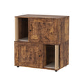 Garvee Double Cat Litter Box Enclosure Furniture for 2 Cats – Modern 2-Tier Wooden Cabinet with Hidden Odor Control, Marking Post, Dual Litter Mats, Dog-Proof End Table – X-Gate Tiger Wood