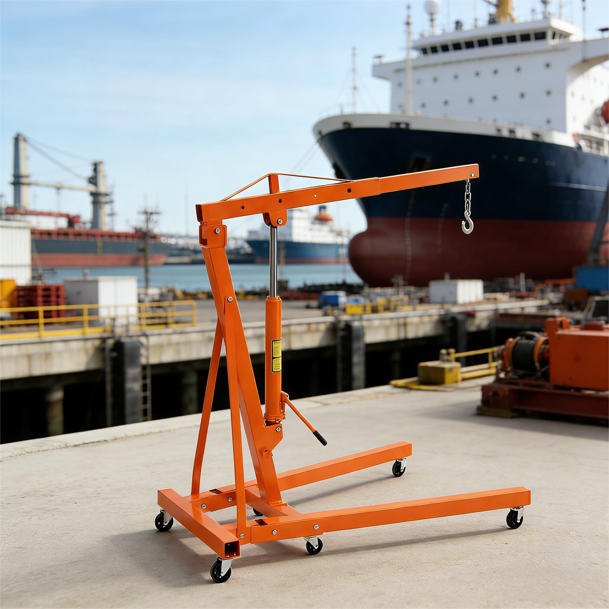 Garvee 2-Ton Engine Hoist - 4400 lbs Folding Hydraulic Cherry Picker, Heavy-Duty Shop Crane with 6 Caster Wheels and 4 Adjustable Boom Positions for Warehouse, Garage, and Workshop, Orange