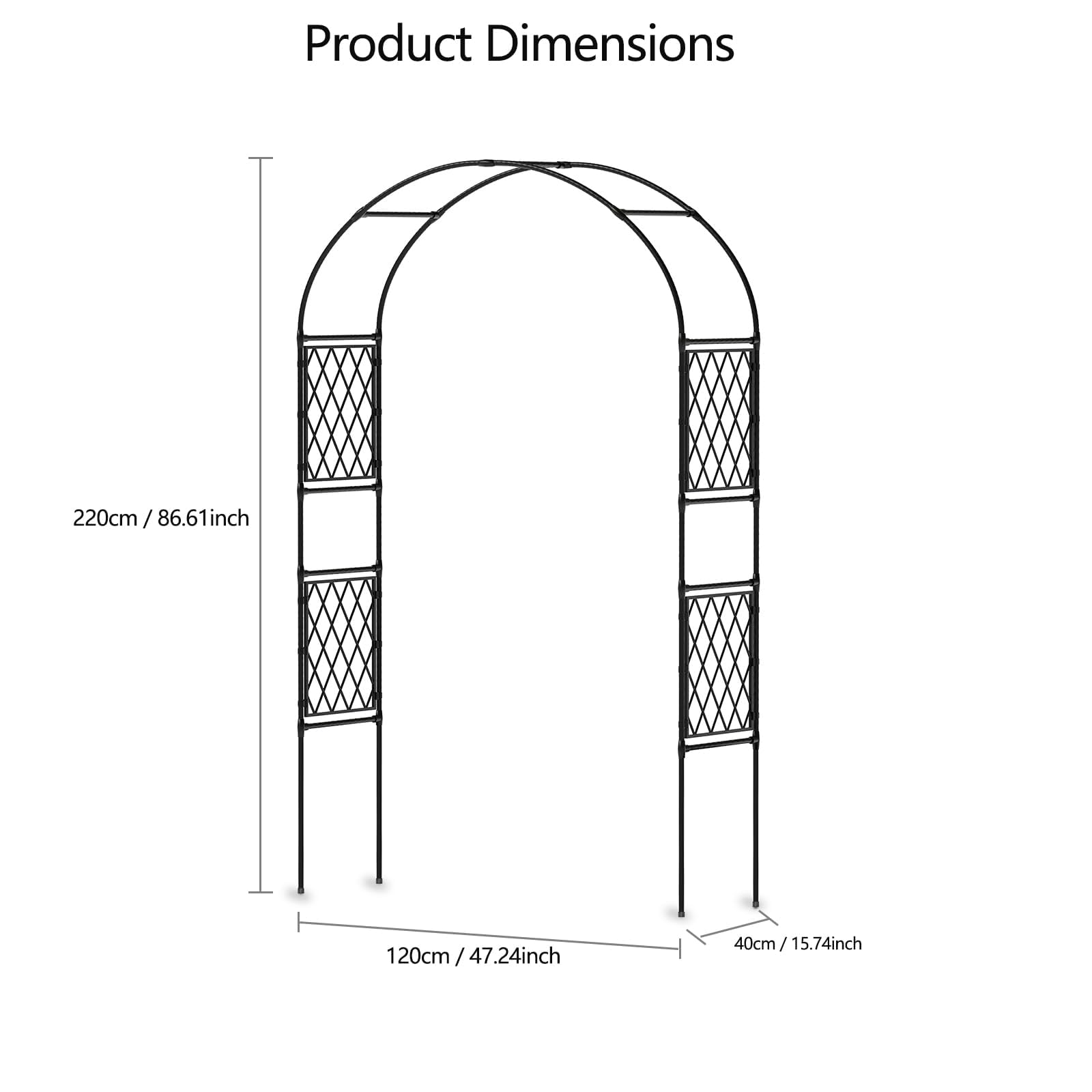 Garvee Metal Garden Arbor, 86.6" x 47" Arch Trellis for Climbing Plants, Weather-Resistant Decorative Wedding Archway, Sturdy Iron Frame, Outdoor Black Garden Arch for Patio, Lawn, Pathway, Event Party Back