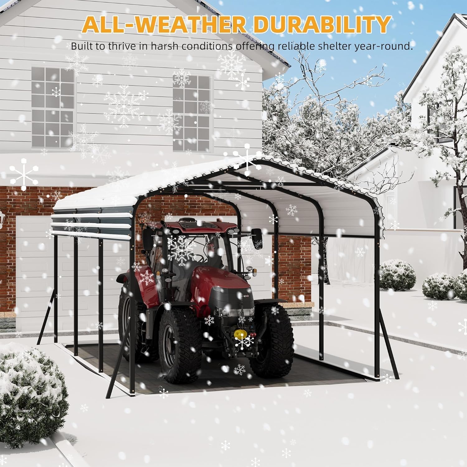 Garvee Heavy Duty 10x15 FT Metal Carport – Outdoor Garage Shelter with Galvanized Steel Roof, Reinforced Base, for SUV, Truck, Boat, Storage – Gray