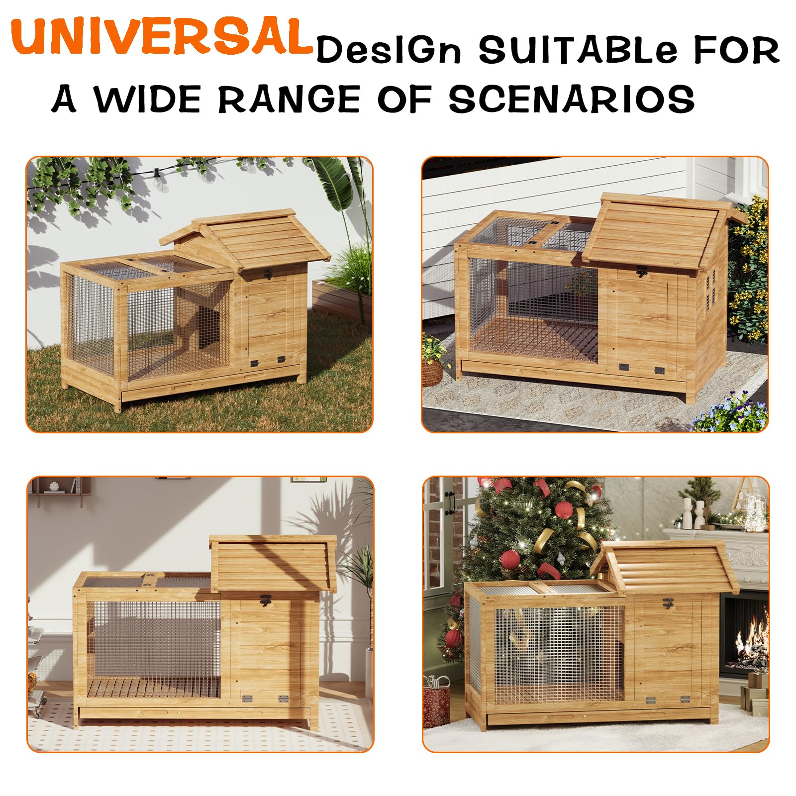 Garvee Large Outdoor Rabbit Hutch, Weatherproof 2-Story Bunny Cage with Removable Wire Netting, Wooden Indoor Outdoor Pet House, Waterproof Roof & Pull-Out Tray, Natural