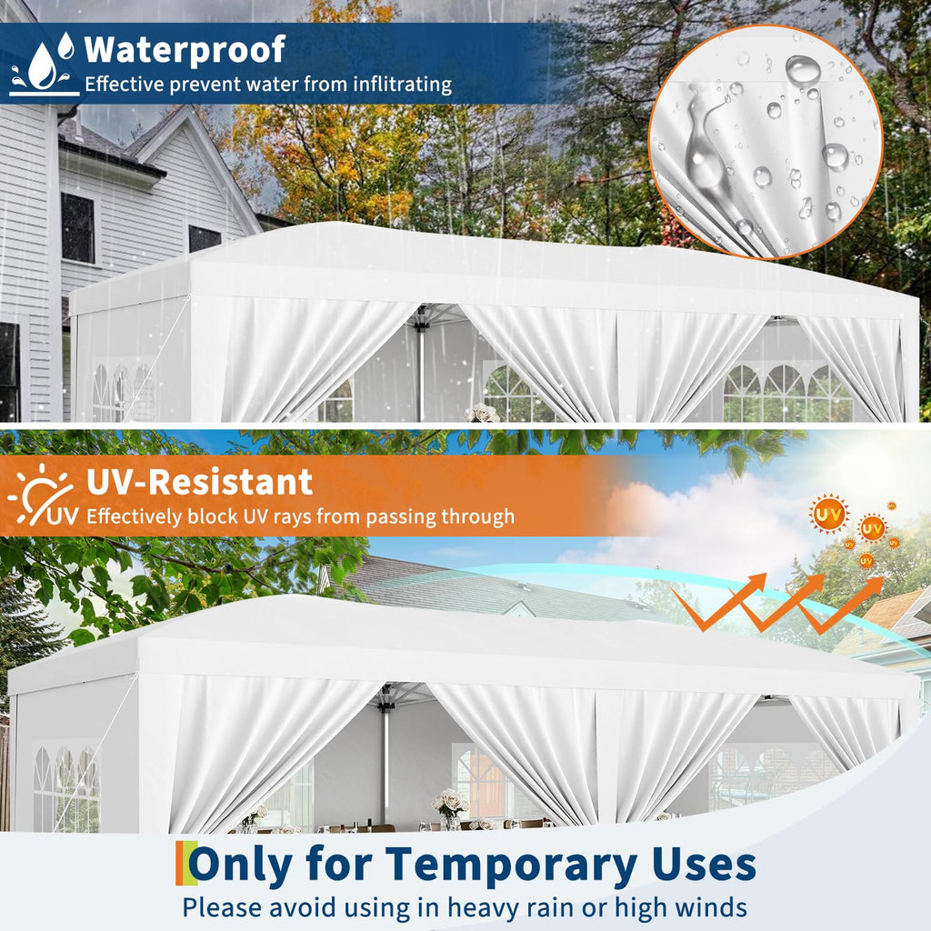 Garvee 10x20 ft Commercial Pop Up Canopy Tent, 200 Sq Ft Heavy Duty Steel Frame Outdoor Shelter with 6 Removable Sidewalls, UPF 50+ Waterproof Cover, White