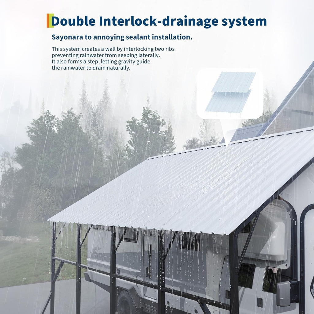 Garvee 13x21FT Metal Carport Kit with 120° Steep-Pitch Vertical Roof, 133" High-Clearance Heavy-Duty Alloy Steel Car Port Shelter for Full-Size Pickup Trucks, Vans & Outdoor Vehicle Storage, White