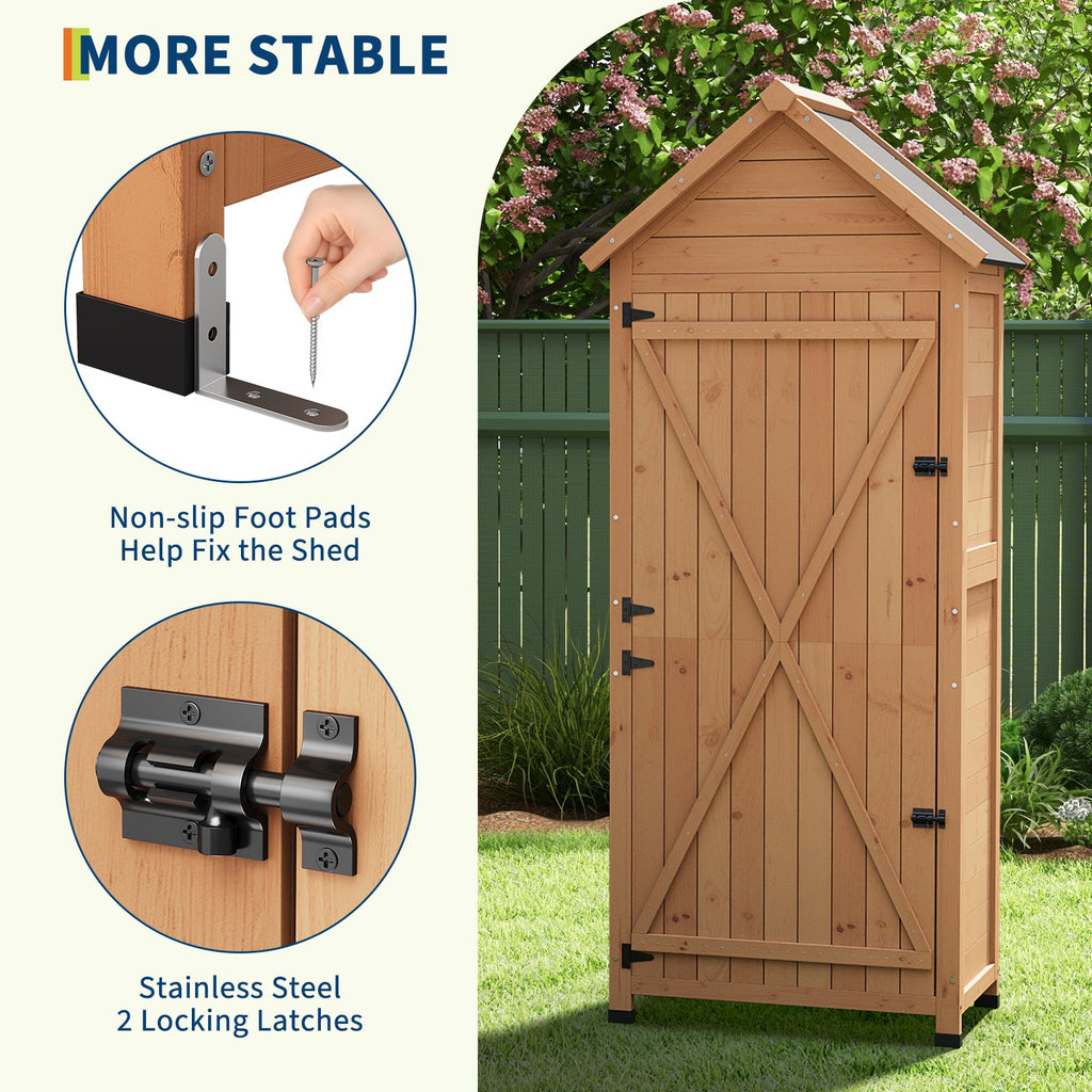 Garvee 63'' Wood Shed Waterproof, Tall Vertical Outdoor Storage Cabinet with 4 Shelves & Lockable Door, Space-Saving Garden Tool Shed for Patio, Yard, Lawn, Garden