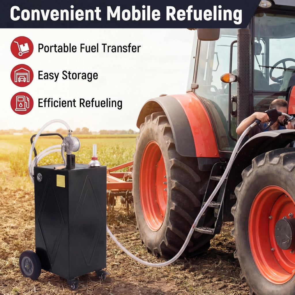 Garvee 30 Gallon Heavy Duty Steel Fuel Caddy – Manual Rotary Pump Gasoline & Fuel Injector Transfer Tank – Reinforced 4-Wheel Mobile Design – For Trucks, Boats, ATVs, Lawn Mowers, Farm, Construction Equipment – Black – Li Junjie