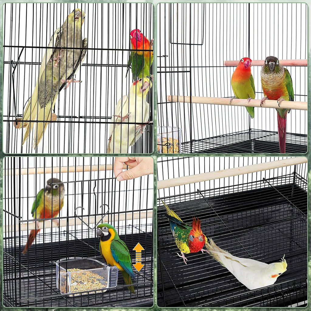 Garvee Portable Large Metal Bird Cage Carrier for Small to Medium Birds – Handle, 2 Food Bowls, 2 Perches, Removable Tray – Travel Aviary for Cockatiels, Budgies, Lovebirds, Canaries, Parakeets – Green