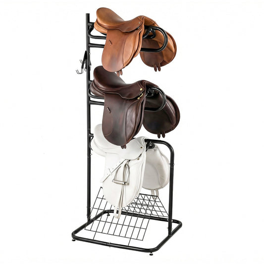 Garvee Heavy Duty 3-Tier Saddle Rack Stand with Removable & Rotating Tiers - Freestanding English & Western Saddle Blanket Holder for Tack Room Organization, 30x29x70 in