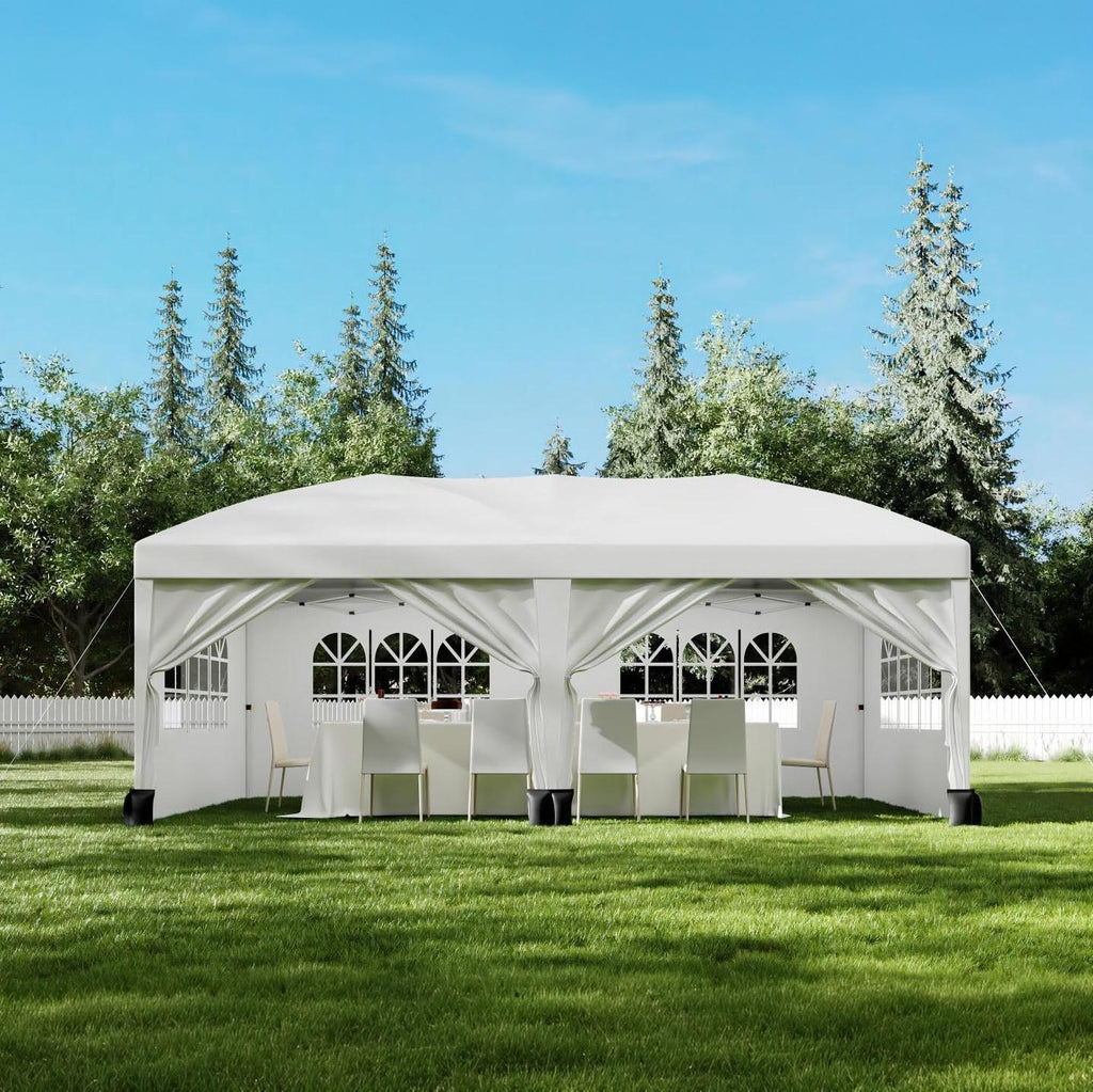 Garvee Pop Up Canopy Tent, 10 x 20 FT White Commercial Gazebo with 6 Sidewalls, Adjustable Height and Waterproof Cover for Parties, Weddings and Events